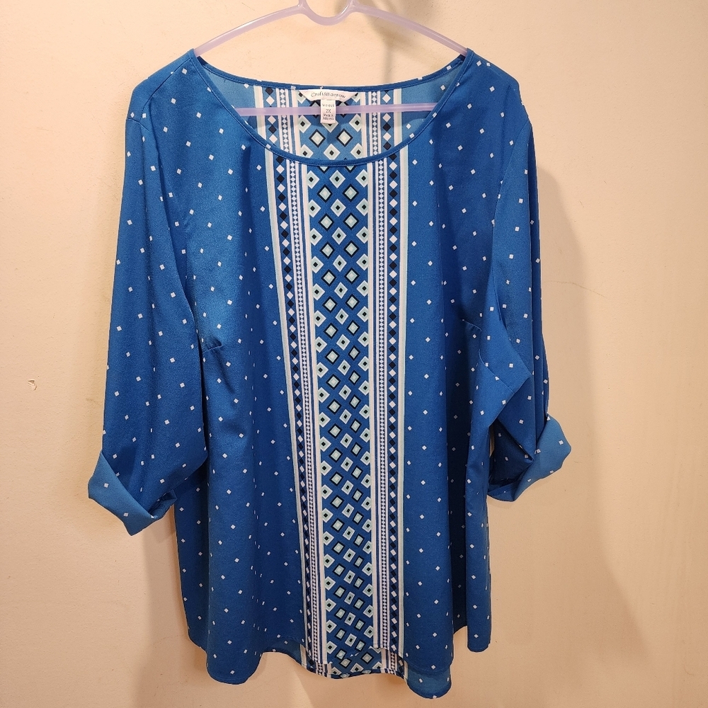 CROFT & BORROW Blue Patterned Plus Size  Blouse 2X